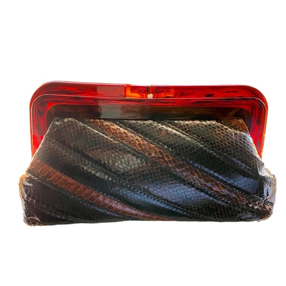 Vintage Marigolin New York Brown Leather Clutch w/ Tortoise Shell Clasp - Picture 3 of 13